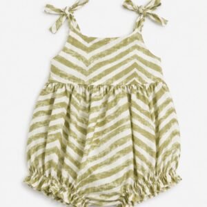 Olive Wave Tie Shoulder Cotton Romper