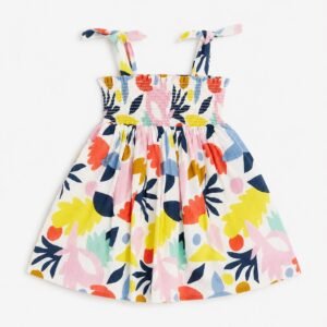 Meadow Print Smocked Cotton Newborn Dress, girls frock, newborn girl cotton