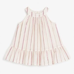 Lumi Metallic Stripe Cotton Newborn Dress, soft cotton, newborn, metallic stripes