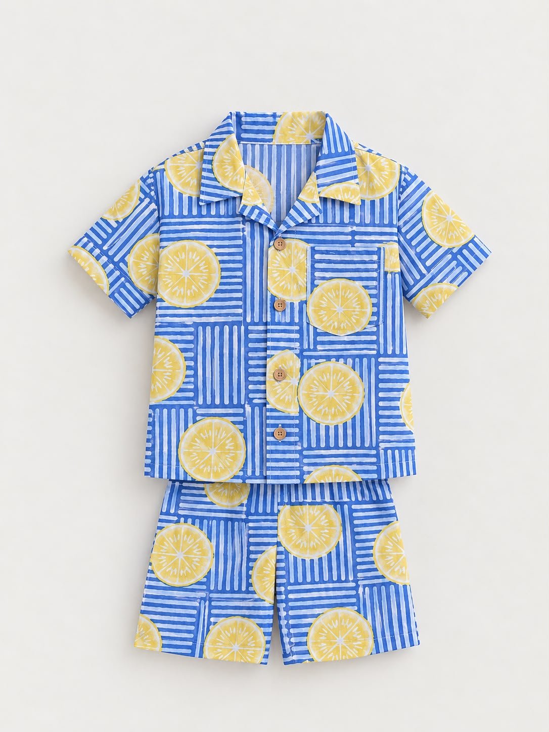 Kids co ord sets, unisex co ords, lemon print co ords
