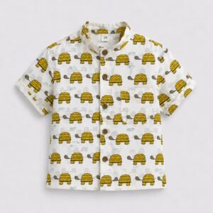 turtly tots, turtle print shirt, kids cotton shirt