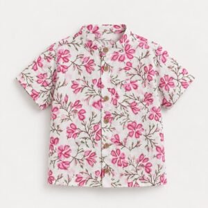 Pink floral garden, Boys cotton shirt